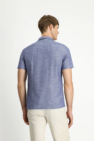  Orta Lacivert Kısa Kol Regular Fit Desenli Spor Pamuk Gömlek