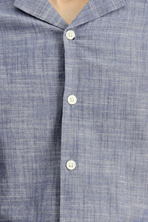 Orta Lacivert Kısa Kol Regular Fit Desenli Spor Pamuk Gömlek