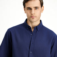 Koyu Lacivert Kısa Kol Regular Fit Düğmeli Yaka Pamuk Gömlek