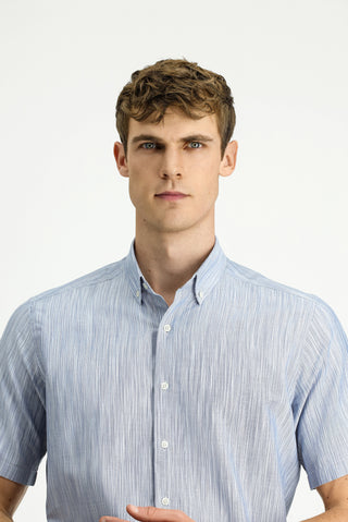  Koyu Mavi  Kısa Kol Regular Fit Desenli Spor Düğmeli Yaka Pamuk Gömlek