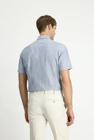  Koyu Mavi  Kısa Kol Regular Fit Desenli Spor Düğmeli Yaka Pamuk Gömlek