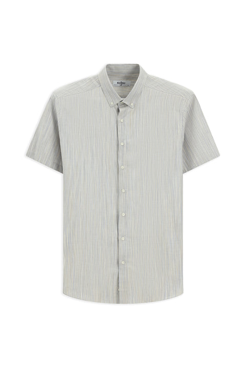 Açık Vizon Kısa Kol Regular Fit Desenli Spor Düğmeli Yaka Pamuk Gömlek