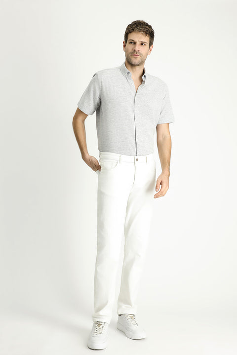 Açık Lacivert Kısa Kol Regular Fit Desenli Spor Pamuklu Gömlek