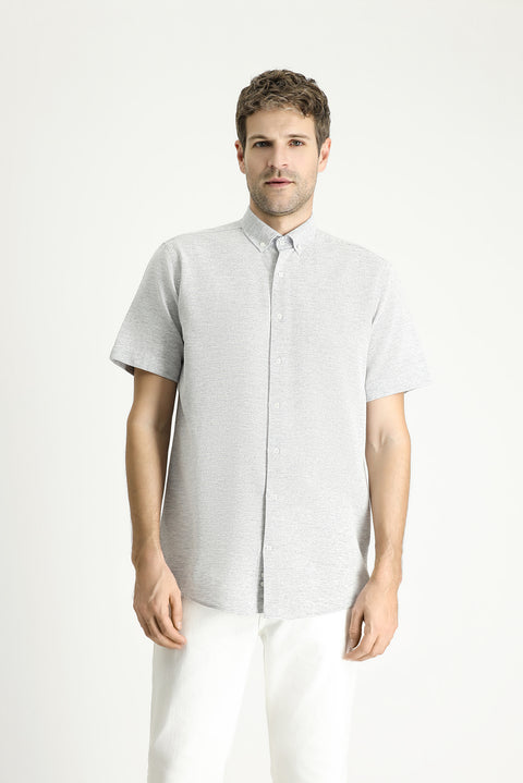 Açık Lacivert Kısa Kol Regular Fit Desenli Spor Pamuklu Gömlek