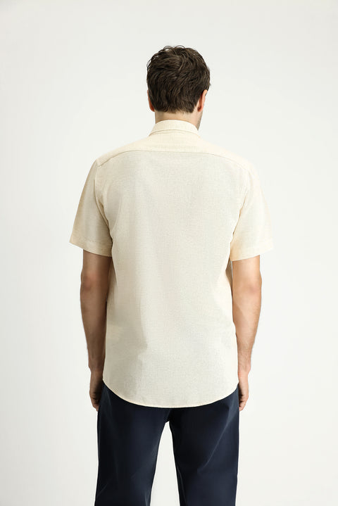 Sarı Kısa Kol Regular Fit Desenli Spor Pamuklu Gömlek