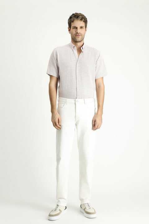 Mürdüm Kısa Kol Regular Fit Desenli Spor Pamuklu Gömlek