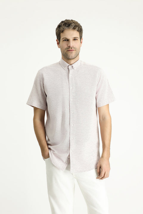 Mürdüm Kısa Kol Regular Fit Desenli Spor Pamuklu Gömlek