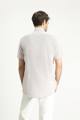  Mürdüm Kısa Kol Regular Fit Desenli Spor Pamuklu Gömlek