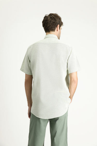 Çağla Yeşili Kısa Kol Regular Fit Desenli Spor Pamuklu Gömlek