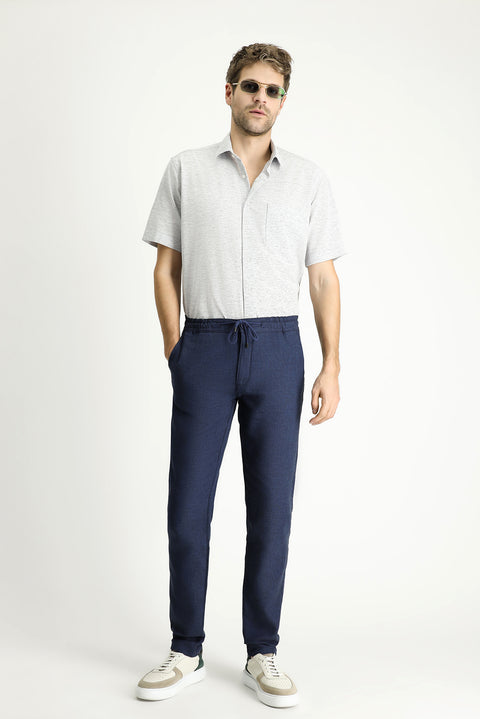 Açık Lacivert Kısa Kol Regular Fit Desenli Spor Pamuklu Gömlek