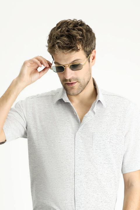 Açık Lacivert Kısa Kol Regular Fit Desenli Spor Pamuklu Gömlek