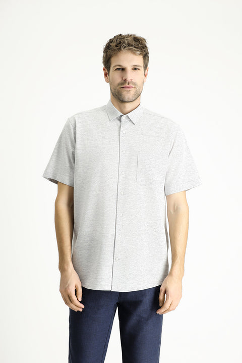 Açık Lacivert Kısa Kol Regular Fit Desenli Spor Pamuklu Gömlek