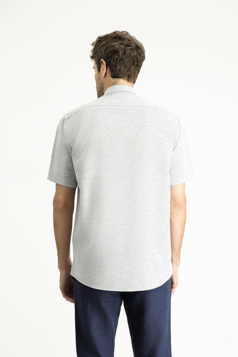 Açık Lacivert Kısa Kol Regular Fit Desenli Spor Pamuklu Gömlek