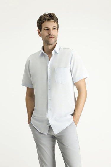 Mavi Kısa Kol Regular Fit Desenli Spor Pamuklu Gömlek