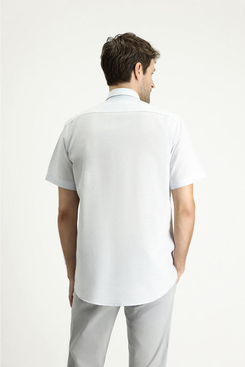 Mavi Kısa Kol Regular Fit Desenli Spor Pamuklu Gömlek