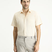 Sarı Kısa Kol Regular Fit Desenli Spor Pamuklu Gömlek