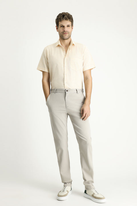 Sarı Kısa Kol Regular Fit Desenli Spor Pamuklu Gömlek