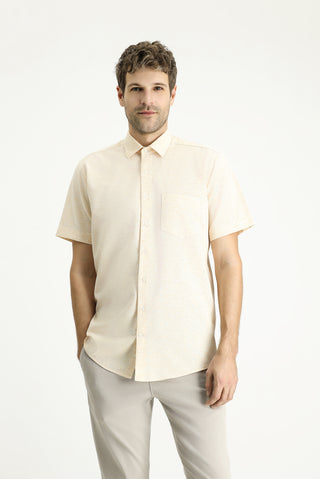  Sarı Kısa Kol Regular Fit Desenli Spor Pamuklu Gömlek