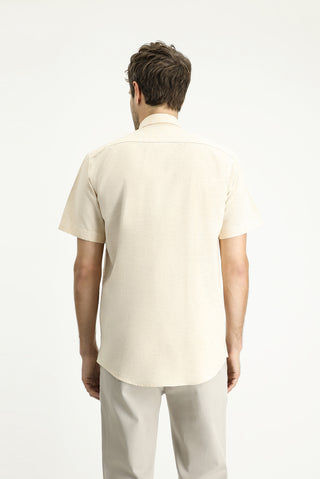  Sarı Kısa Kol Regular Fit Desenli Spor Pamuklu Gömlek