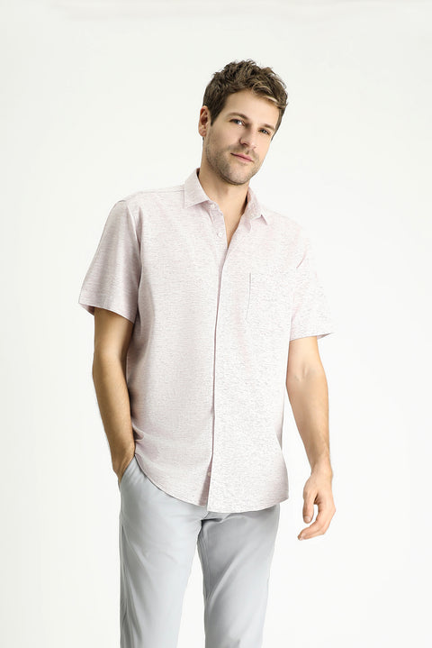 Mürdüm Kısa Kol Regular Fit Desenli Spor Pamuklu Gömlek
