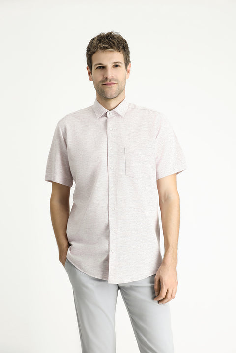 Mürdüm Kısa Kol Regular Fit Desenli Spor Pamuklu Gömlek