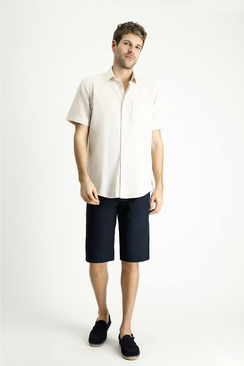 Açık Vizon Kısa Kol Regular Fit Desenli Spor Pamuklu Gömlek