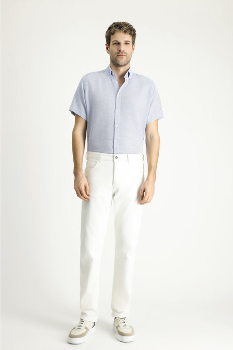 Koyu Mavi  Kısa Kol Regular Fit Desenli Spor Pamuklu Kolay Ütülenebilir Gömlek