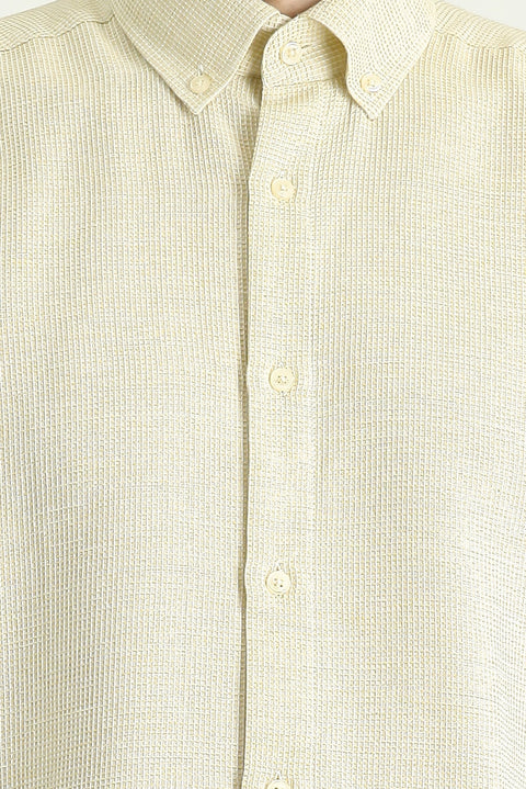 Açık Sarı Kısa Kol Regular Fit Desenli Spor Pamuklu Kolay Ütülenebilir Gömlek