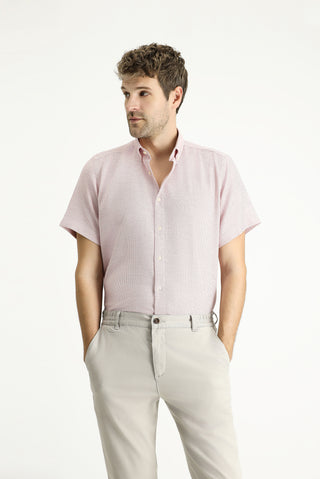  Pembe Kısa Kol Regular Fit Desenli Spor Pamuklu Kolay Ütülenebilir Gömlek