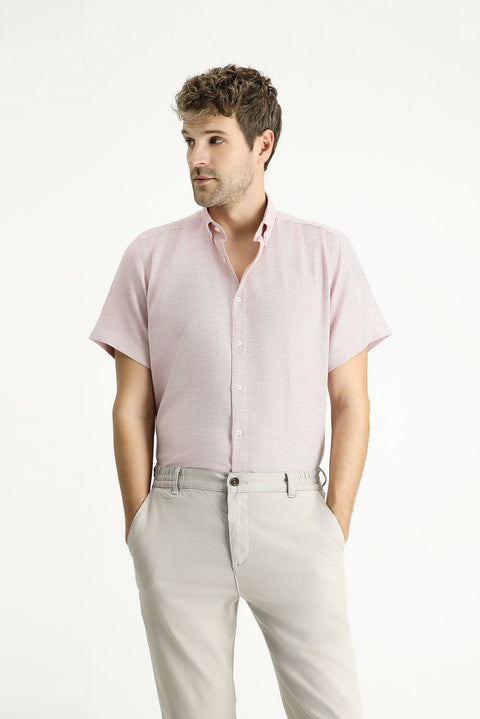 Pembe Kısa Kol Regular Fit Desenli Spor Pamuklu Kolay Ütülenebilir Gömlek