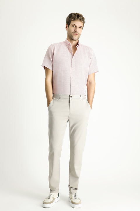 Pembe Kısa Kol Regular Fit Desenli Spor Pamuklu Kolay Ütülenebilir Gömlek