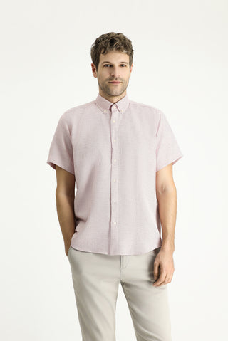  Pembe Kısa Kol Regular Fit Desenli Spor Pamuklu Kolay Ütülenebilir Gömlek