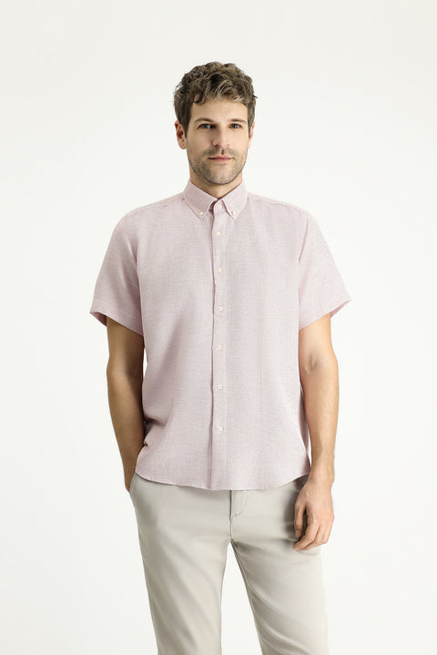 Pembe Kısa Kol Regular Fit Desenli Spor Pamuklu Kolay Ütülenebilir Gömlek