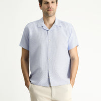 Koyu Mavi  Kısa Kol Regular Fit Desenli Spor Pamuklu Kolay Ütülenebilir Gömlek