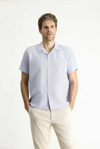  Koyu Mavi  Kısa Kol Regular Fit Desenli Spor Pamuklu Kolay Ütülenebilir Gömlek