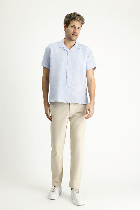 Koyu Mavi  Kısa Kol Regular Fit Desenli Spor Pamuklu Kolay Ütülenebilir Gömlek