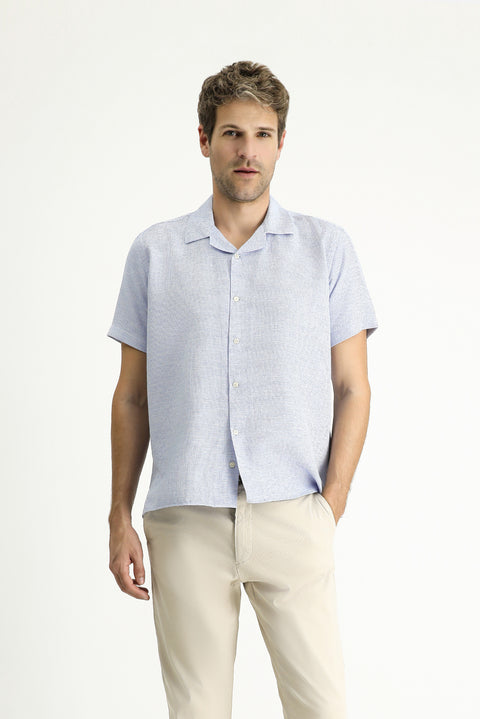 Koyu Mavi  Kısa Kol Regular Fit Desenli Spor Pamuklu Kolay Ütülenebilir Gömlek