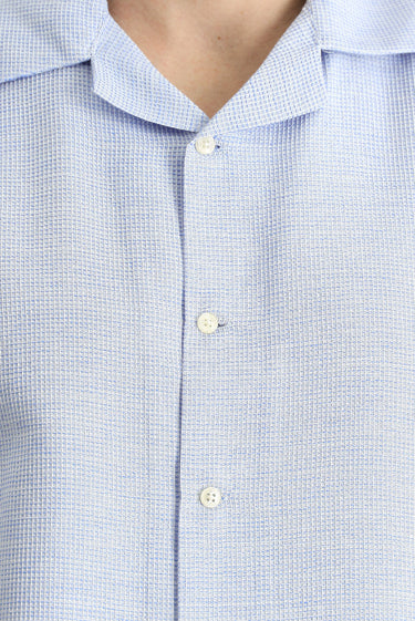 Koyu Mavi  Kısa Kol Regular Fit Desenli Spor Pamuklu Kolay Ütülenebilir Gömlek