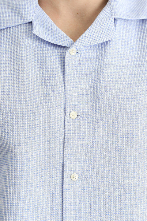 Koyu Mavi  Kısa Kol Regular Fit Desenli Spor Pamuklu Kolay Ütülenebilir Gömlek