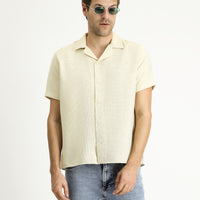 Açık Sarı Kısa Kol Regular Fit Desenli Spor Pamuklu Kolay Ütülenebilir Gömlek