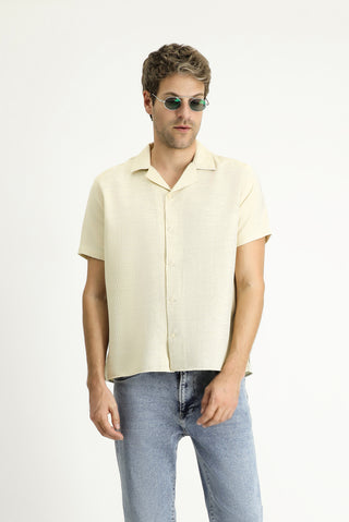  Açık Sarı Kısa Kol Regular Fit Desenli Spor Pamuklu Kolay Ütülenebilir Gömlek