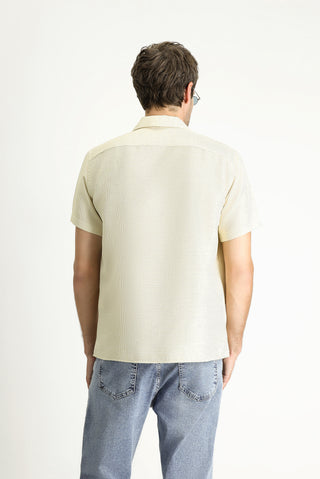  Açık Sarı Kısa Kol Regular Fit Desenli Spor Pamuklu Kolay Ütülenebilir Gömlek