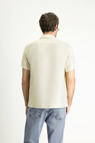  Açık Sarı Kısa Kol Regular Fit Desenli Spor Pamuklu Kolay Ütülenebilir Gömlek