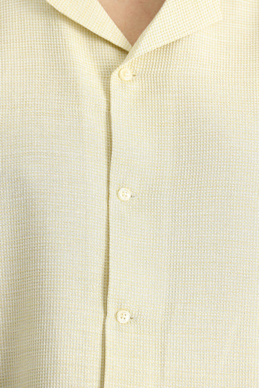 Açık Sarı Kısa Kol Regular Fit Desenli Spor Pamuklu Kolay Ütülenebilir Gömlek