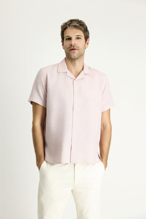 Pembe Kısa Kol Regular Fit Desenli Spor Pamuklu Kolay Ütülenebilir Gömlek