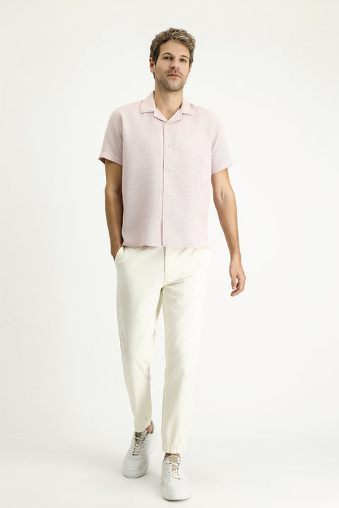 Pembe Kısa Kol Regular Fit Desenli Spor Pamuklu Kolay Ütülenebilir Gömlek