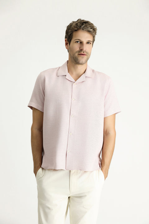Pembe Kısa Kol Regular Fit Desenli Spor Pamuklu Kolay Ütülenebilir Gömlek