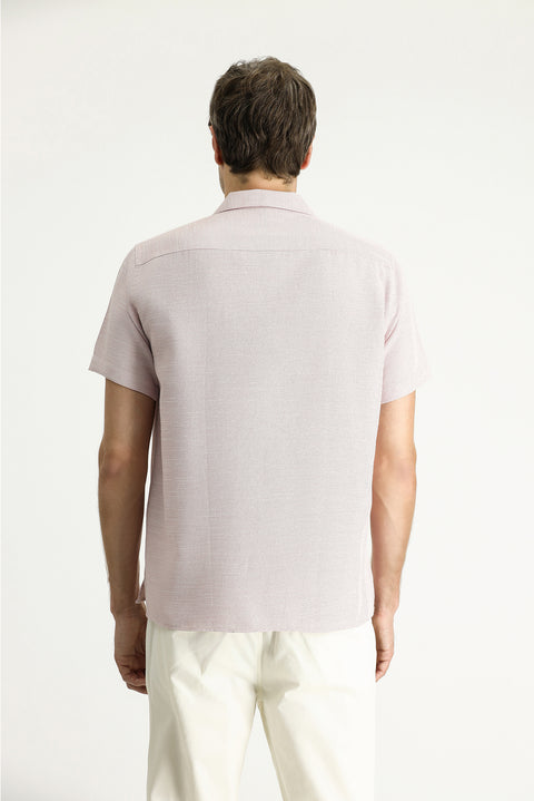 Pembe Kısa Kol Regular Fit Desenli Spor Pamuklu Kolay Ütülenebilir Gömlek