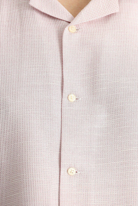 Pembe Kısa Kol Regular Fit Desenli Spor Pamuklu Kolay Ütülenebilir Gömlek