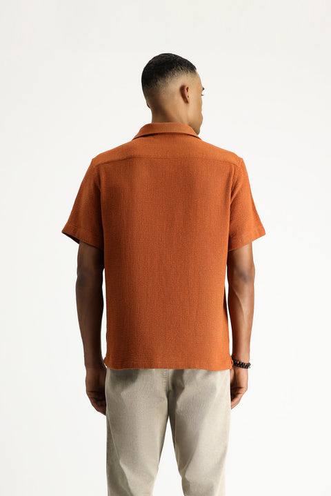 Kiremit Kısa Kol Regular Fit Desenli Pamuklu Kolay Ütülenebilir Gömlek